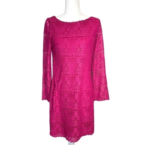 Laundry By Design Nordstrom Pink Lace Belle Sleeve Mini Dress Size 8 - Picture 7 of 16